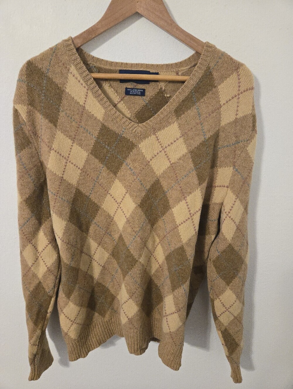 Polo Golf Ralph Lauren Argyle Lambs Wools Sweater Mens XL V Neck